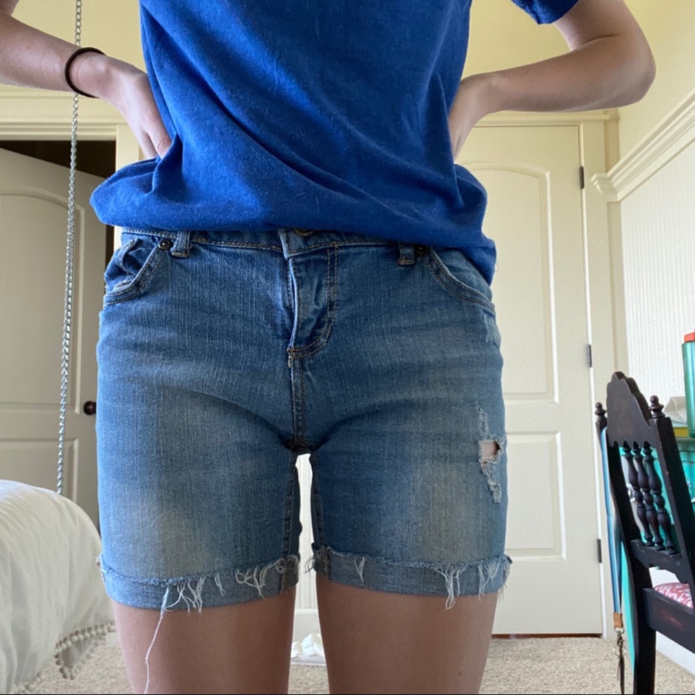 light wash denim shorts
